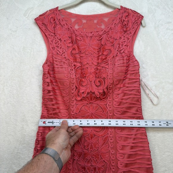 Sue Wong Cocktail Sheath Dress Coral Lace Soutache Sleeveless Wedding Guest - Picture 5 of 14